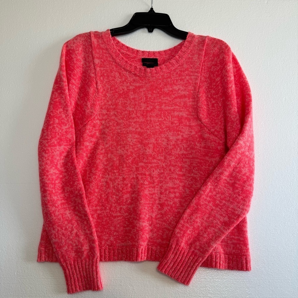 J.Crew Italian Collection 100% Cashmere Crew Neck Sweater Marled Neon Pink Large